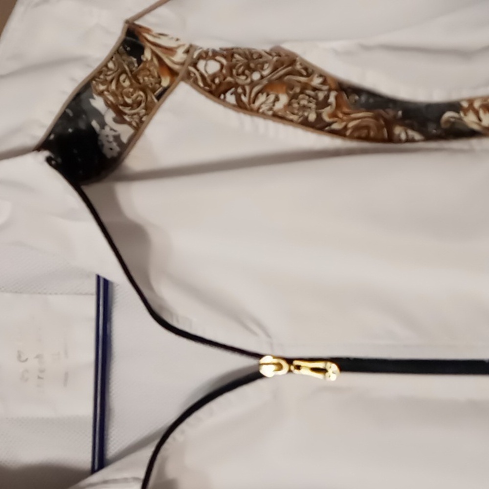 Threehearts Full Zip White w Paisley Patterned Trim, Front Pocketed Jacket XL - Picture 8 of 10
